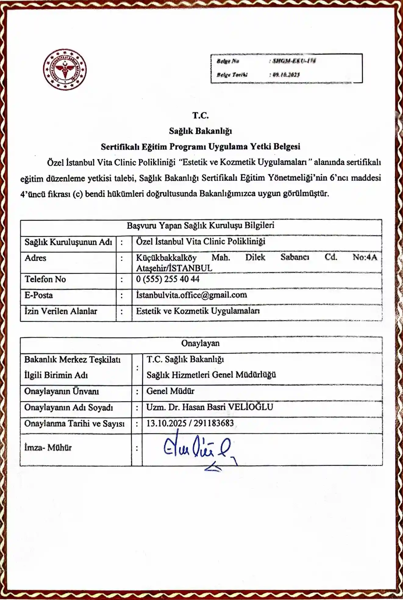 Aesthetic and Cosmetic Procedures Certified Training Authorization Certificate