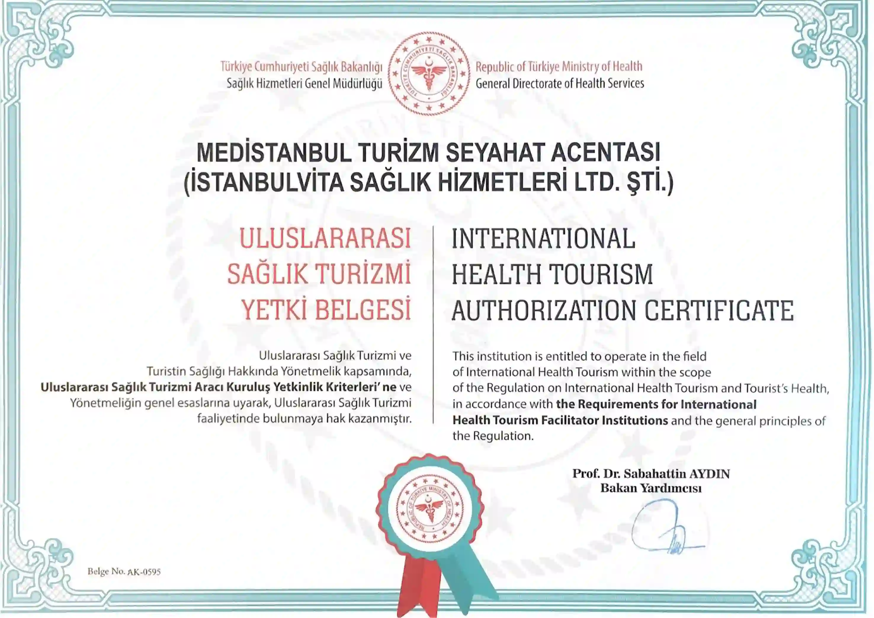 International Health Tourism Authorization Certificate — Health Tourism Facilitator