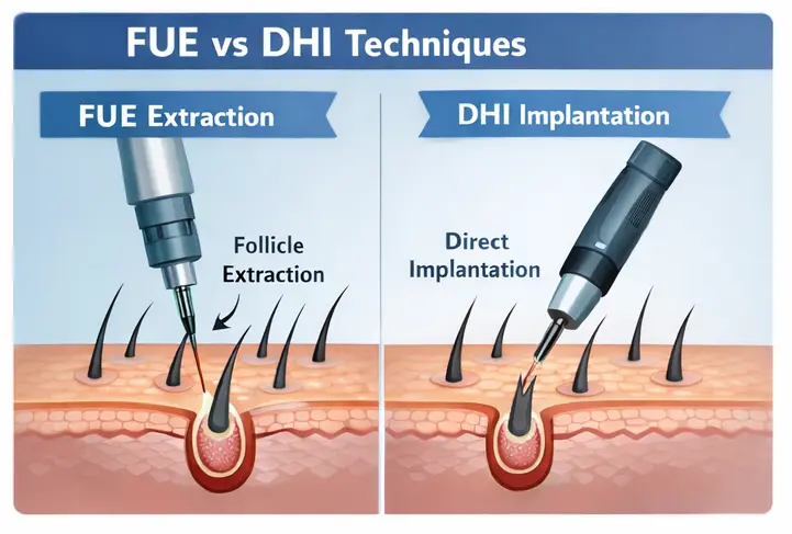 FUE and DHI Techniques