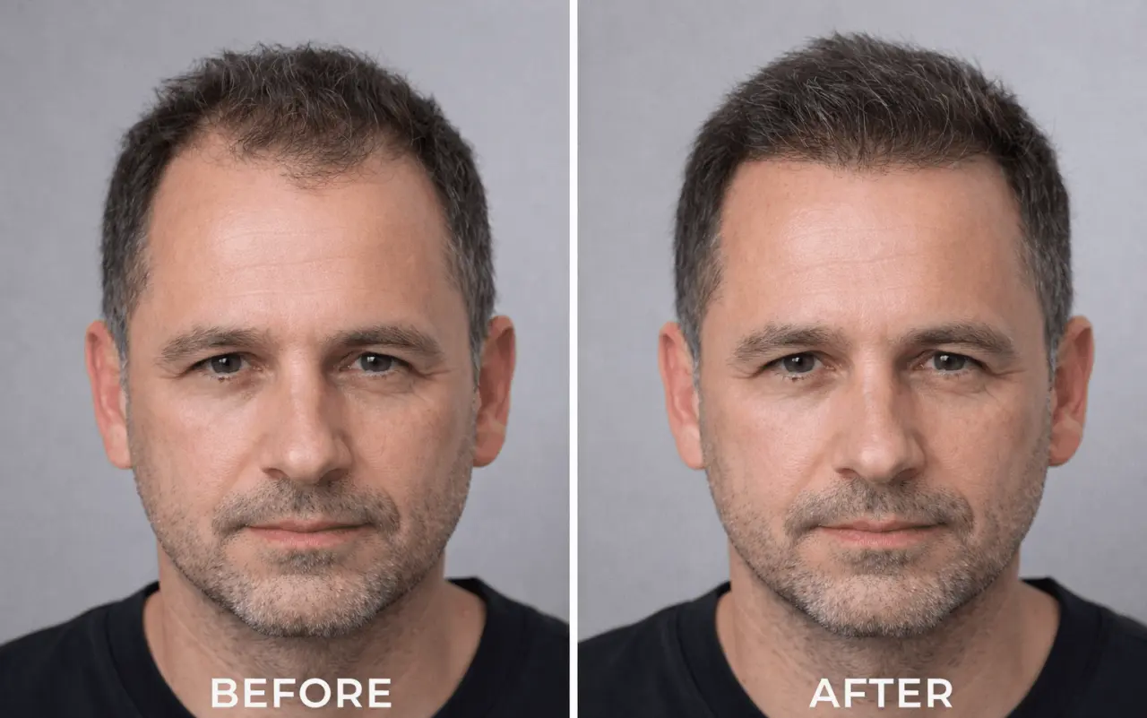A before and after photo of hair transplantation in miami