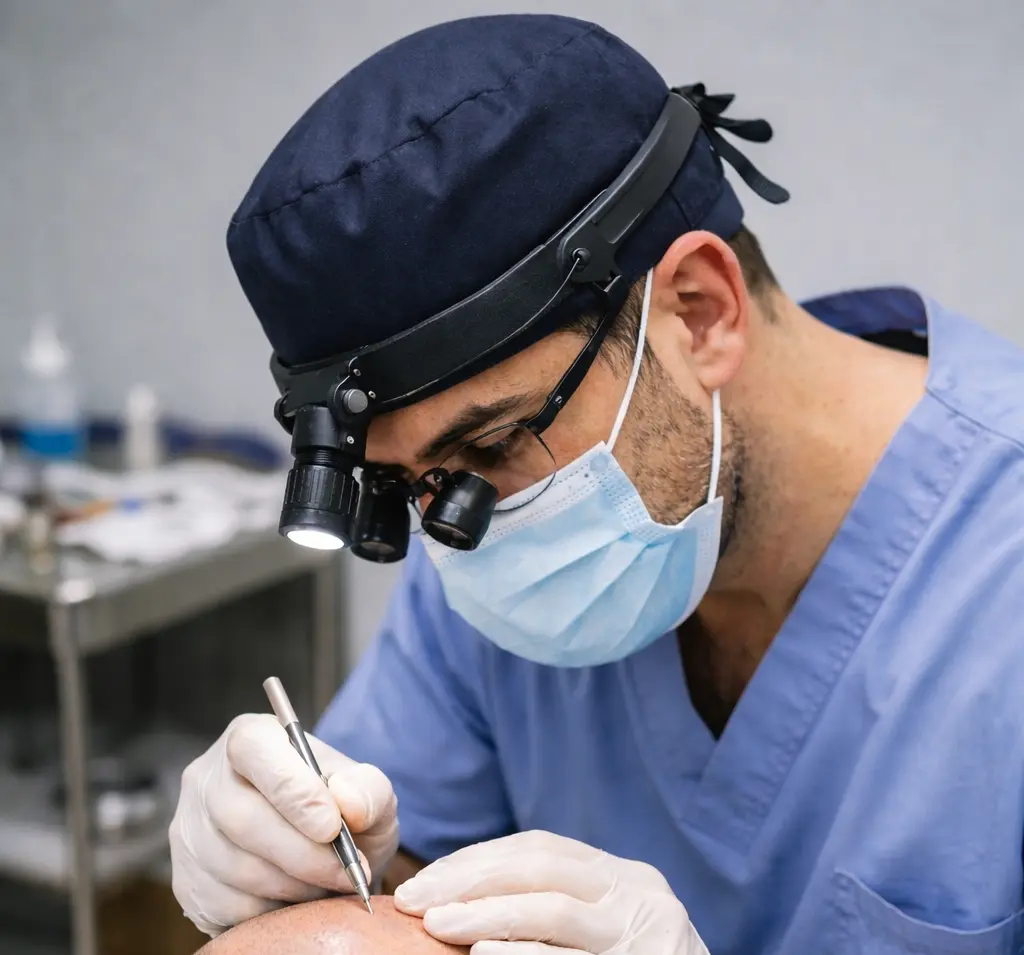 Hair transplant specialist operating