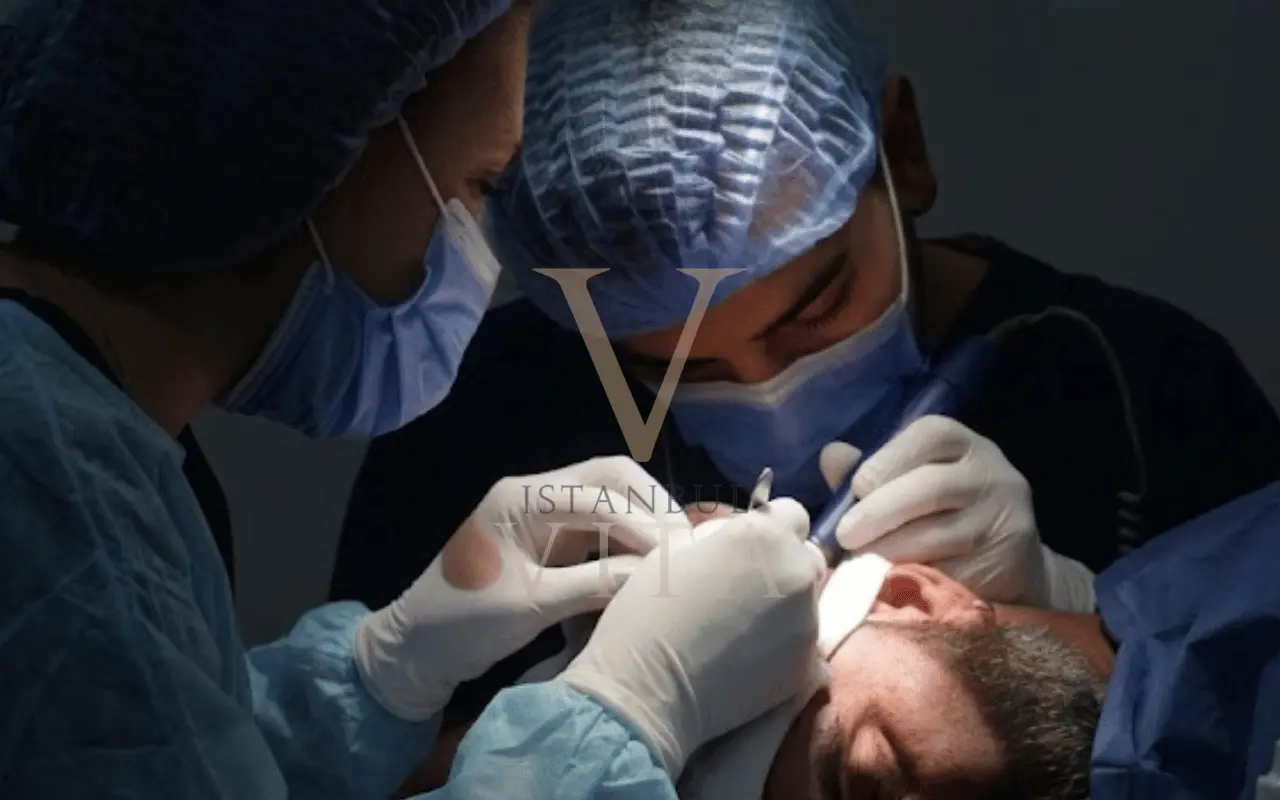 the doctors are performing hair transplant