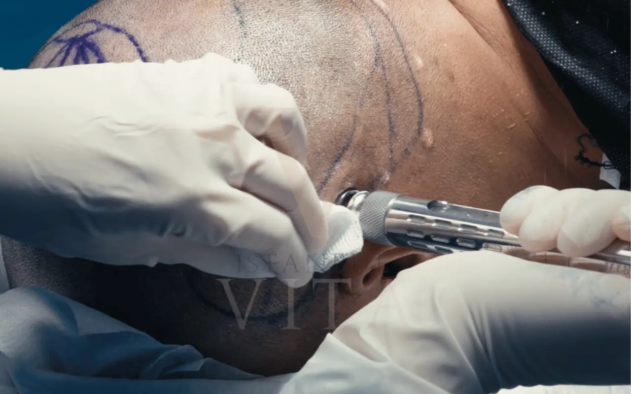 closeup of a dr doing hair trabsplant